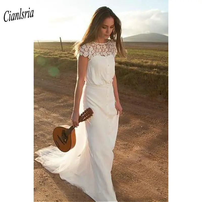 2020 O-Neck Bohemian Country Wedding Dresses Cap Sleeve Open Back Appliques Lace Custom Made Boho Wedding Dress Vestido De Noiva
2020 O-Neck Bohemian Country Wedding Dresses Cap Sleeve Open Back Appliques Lace Custom Made Boho Wedding Dress Vestido De Noiva