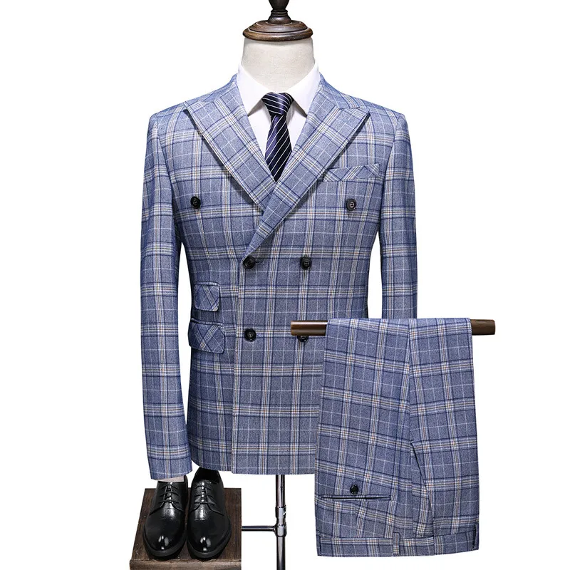 Men's suit fashion new check double-breasted men's suit 3 piece jacket / pants / vest men's business casual formal suit
Men's suit fashion new check double-breasted men's suit 3 piece jacket / pants / vest men's business casual formal suit