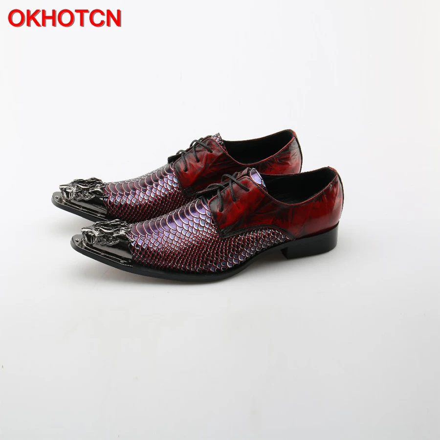 OKHOTCN Genuine Leather Men Dress Shoes Fashion Fish Scale Grain Wedding Shoes Metal Pointed Toe Office Business Oxfords Shoes
OKHOTCN Genuine Leather Men Dress Shoes Fashion Fish Scale Grain Wedding Shoes Metal Pointed Toe Office Business Oxfords Shoes