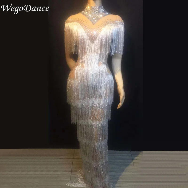 New Glisten Rhinestones Tassel Perspective Dress Woman Singer Bar Birthday Celebrate Costume Mesh Long Dress Freeshipping
New Glisten Rhinestones Tassel Perspective Dress Woman Singer Bar Birthday Celebrate Costume Mesh Long Dress Freeshipping