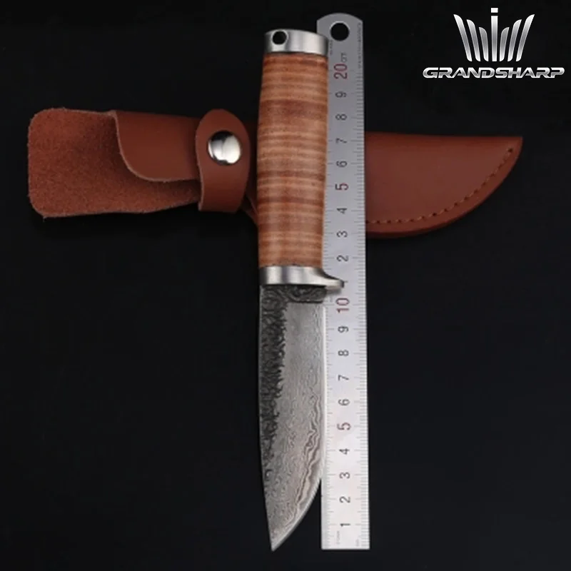 

Hunting Knife Hand-forged Damascus Laser Pattern High Carbon Steel Fixed Blade knives Jungle Camping Survival Tool Outdoor Knife