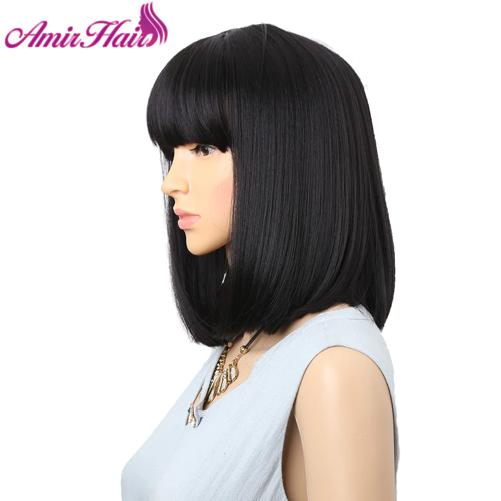 Amir прямые черные синтетические парики с челкой для женщин волосы средней длины