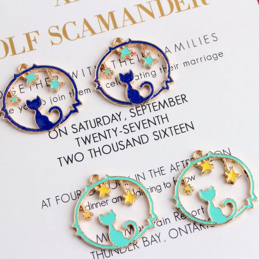 50pcs Blue/green color Drop Oil Charms Animal Cat Star Enamel Charms Alloy Pendant for bracelet DIY Fashion Jewelry Accessories
50pcs Blue/green color Drop Oil Charms Animal Cat Star Enamel Charms Alloy Pendant for bracelet DIY Fashion Jewelry Accessories