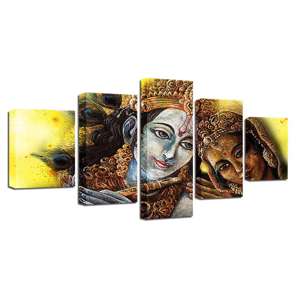 Picture Canvas Painting HD Prints Wall Art Posters Framework 5 Pieces Divine Couple Lord Krishna Radha For Living Room | Дом и сад