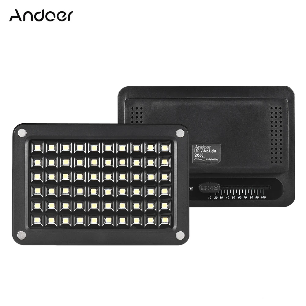Andoer S9560 Mini LED Video Light Lamp 5500K Color Temperature 60pcs LEDs Adjustable Brightness w/2 Filters for Canon Nikon Sony
Andoer S9560 Mini LED Video Light Lamp 5500K Color Temperature 60pcs LEDs Adjustable Brightness w/2 Filters for Canon Nikon Sony