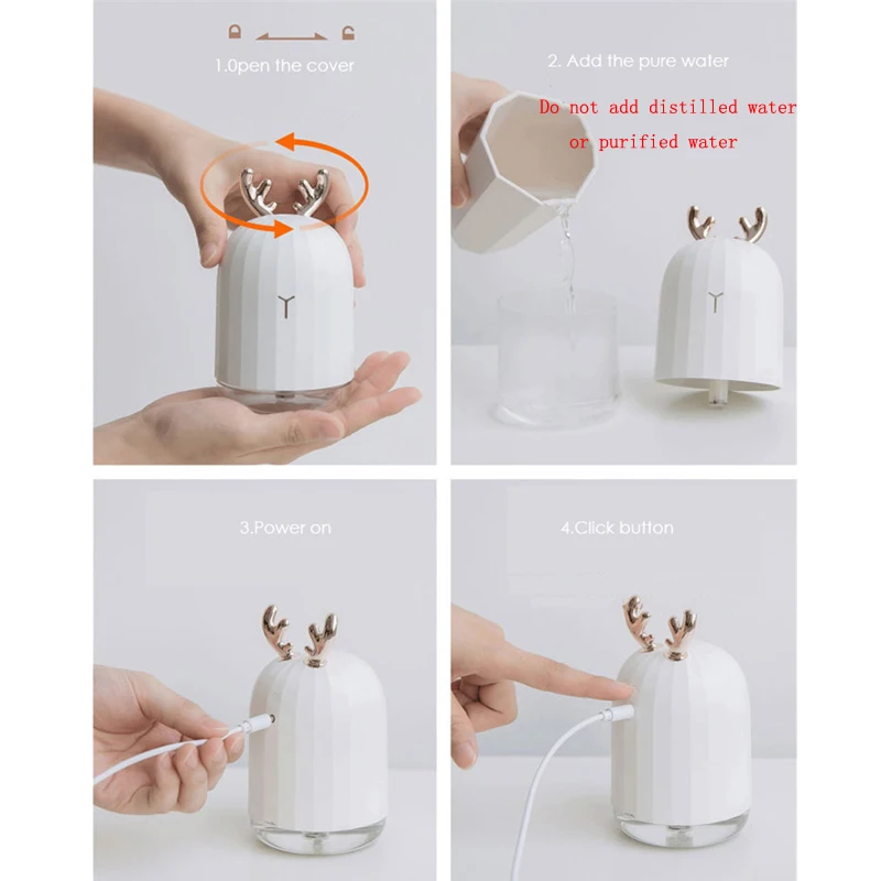 220ML Rabbit Deer LED Ultrasonic Air Humidifier Glow In The Dark Toy USB Essential Oil Diffuser Sleep Light Car Home Humidificad | Игрушки и