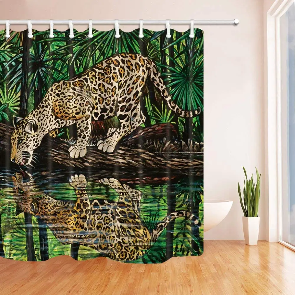 leopard on Woode in Tropical Rainforest with Reflection in Water Shower Curtain Polyester Fabric Bathroom Decor Bath Curtains 
leopard on Woode in Tropical Rainforest with Reflection in Water Shower Curtain Polyester Fabric Bathroom Decor Bath Curtains