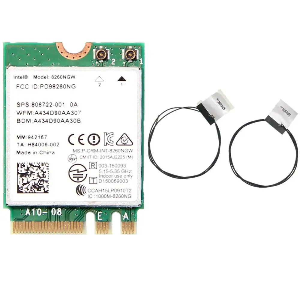 С антеннами + intel 8260NGW Wifi 867 Мбит/с NGFF 802.11ac 2 4G/5 ГГц 802.11a/b/g/n/ac Bluetooth-совместимая карта 4
