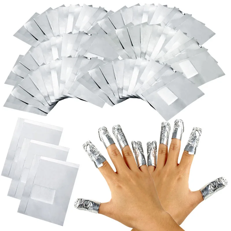 200Pcs Aluminium Nail Art Sock Off Acrylic Gel Polish Remover Makeup Beauty Tool Silver Foil Cleanser For Women | Красота и здоровье
