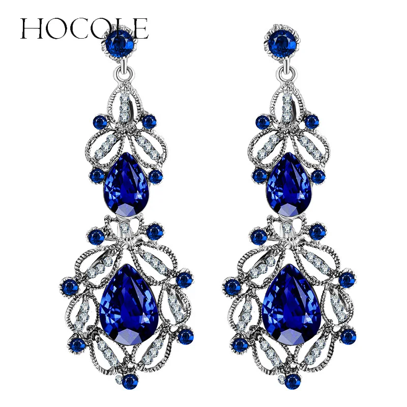 

HOCOLE Fashion Long Crystal Drop Earring Geometric Flower Leaf Statement Dangle Earrings For Women Wedding Maxi Jewelry Brincos