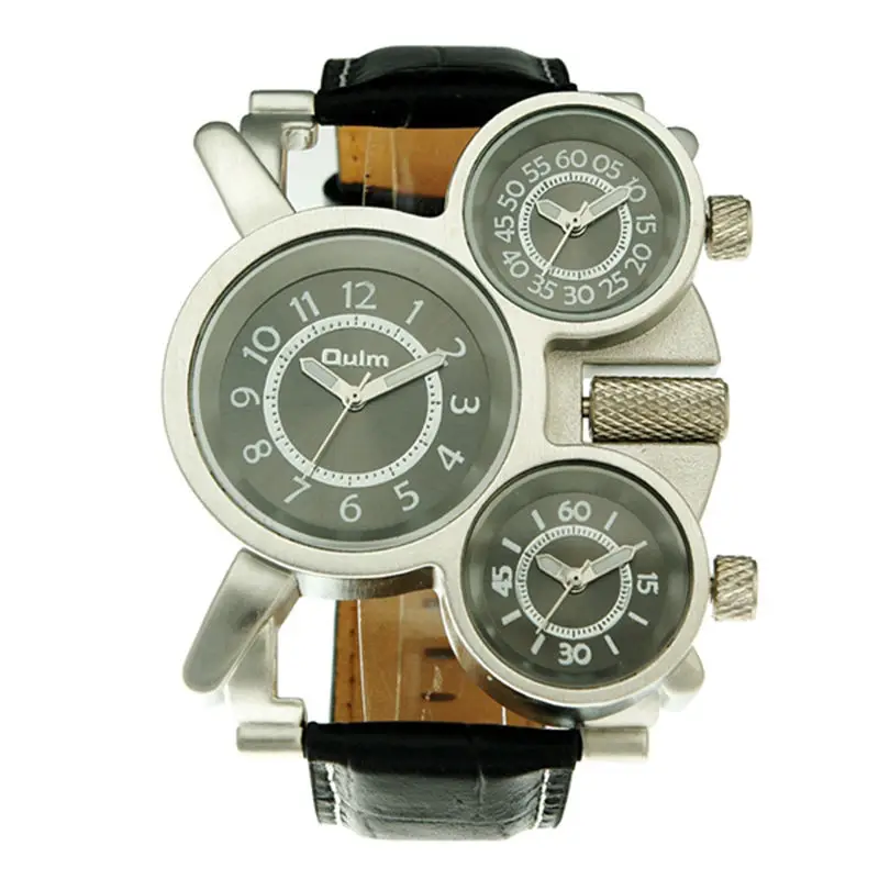 Relogio luxury brand OULM 1167 Reloj New Sport 3 time zone Black Leather Band Quartz Army Big Size Wrist Watch relogio technos
Relogio luxury brand OULM 1167 Reloj New Sport 3 time zone Black Leather Band Quartz Army Big Size Wrist Watch relogio technos