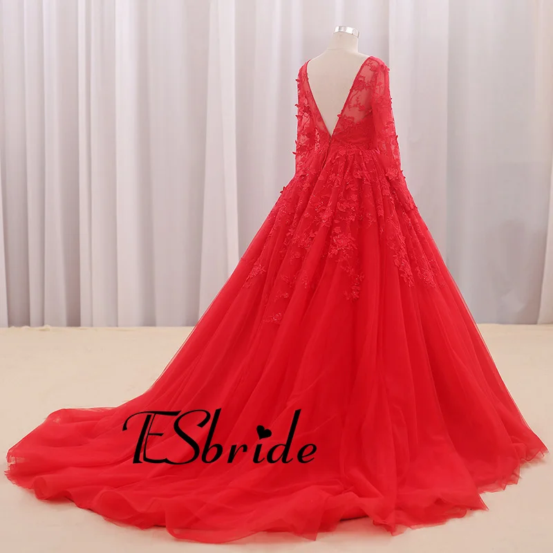 Plus size Red V Neck A line Wedding Dresses Turkey 2017 Puffy Lace White black Arab Gowns Gelinlik Robe de mariage | Свадьбы и