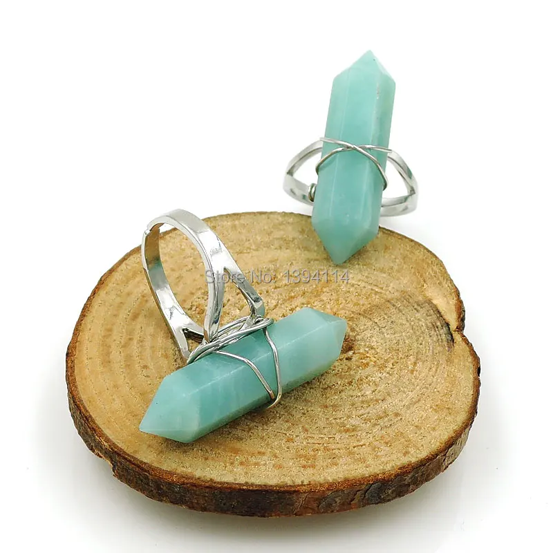 Natural Amazonite Hexagon Pillar Point Ring Wrapped Wire Of Plating Gold Or Silver Approx 32*9mm
Natural Amazonite Hexagon Pillar Point Ring Wrapped Wire Of Plating Gold Or Silver Approx 32*9mm