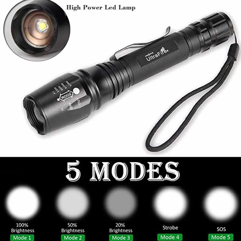 UltraFire X7 5Mode Zoomble Tactical Hunting LED Flashlight Trekking Camping Switch Super Bright Aluminum Telescopic Torch
UltraFire X7 5Mode Zoomble Tactical Hunting LED Flashlight Trekking Camping Switch Super Bright Aluminum Telescopic Torch