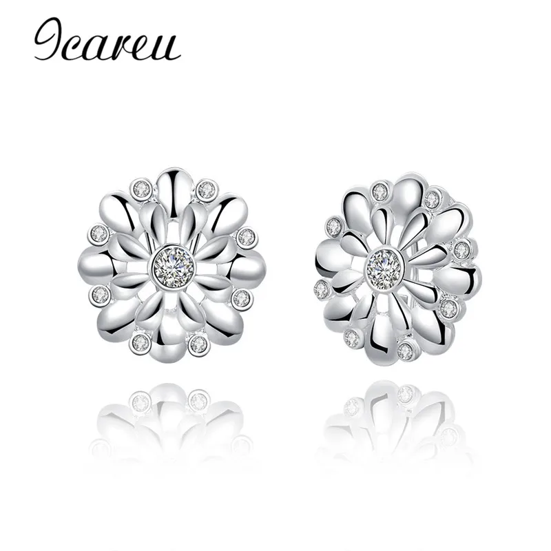 Icareusilver цветок серьги модные элегантные подсолнечника Сферический Кристалл