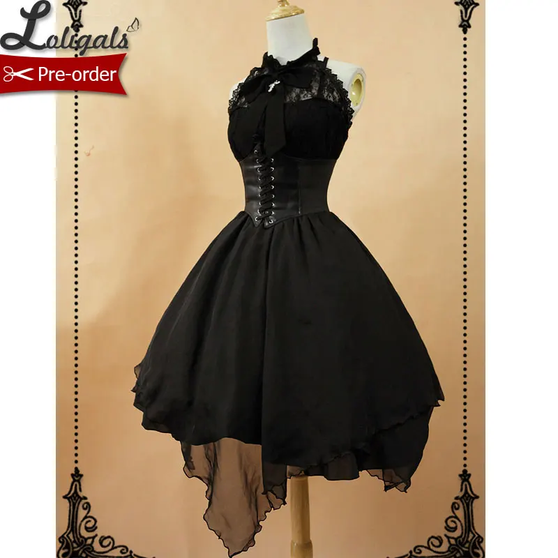 Gothic Sleeveless Lolita Dress Irregular Hem Halter Neck Midi Dress with Criss Cross Back by Soufflesong
Gothic Sleeveless Lolita Dress Irregular Hem Halter Neck Midi Dress with Criss Cross Back by Soufflesong