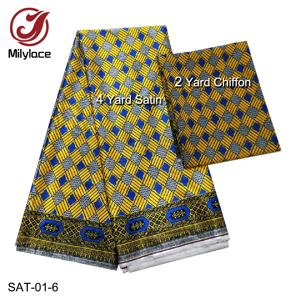2019 Fashion African satin fabric digital printing wax pattern 4 yards + Nigerian Chiffon fabric 2 yards for clothes SAT-01-1-6
2019 Fashion African satin fabric digital printing wax pattern 4 yards + Nigerian Chiffon fabric 2 yards for clothes SAT-01-1-6