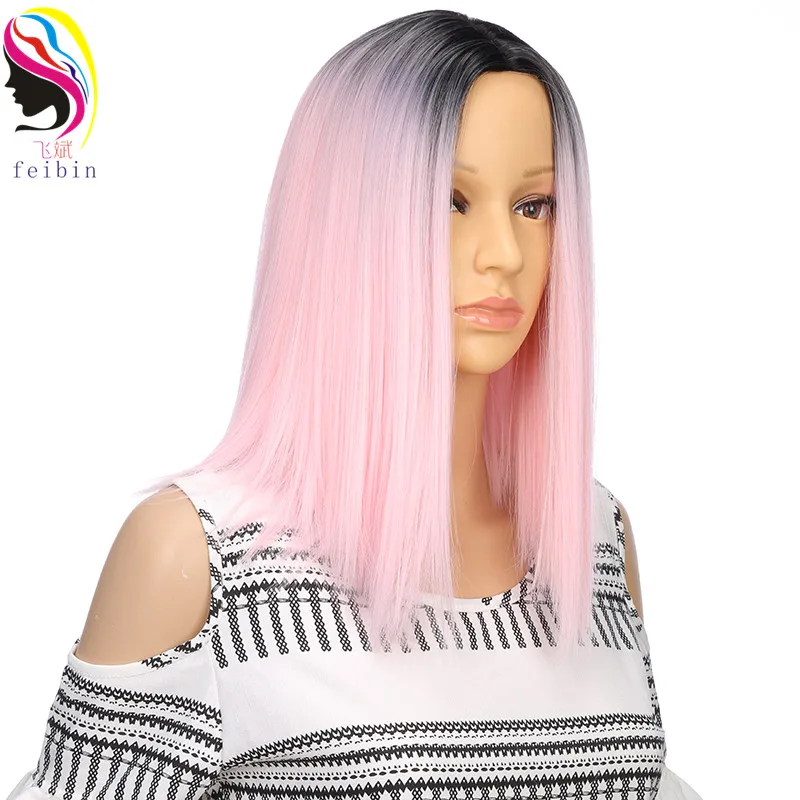 Feibin Short Wigs For Black Women Synthetic BOBO Straight Ombre Blonde Wig High temperature Fiber D10 | Шиньоны и парики