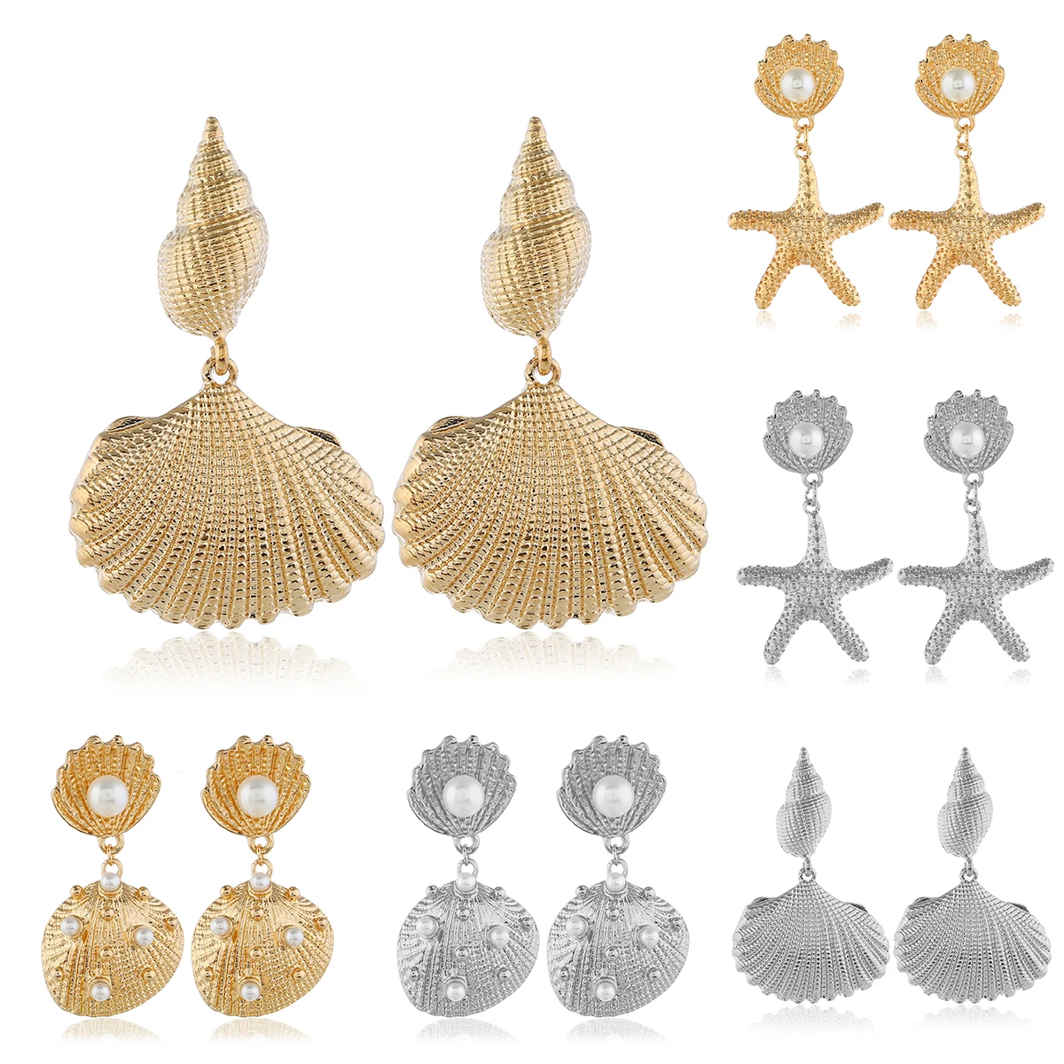 fashion exquisite creative earrings for women with alloy inlay faux pearl and shell /starfish pendant design female kolczyki
fashion exquisite creative earrings for women with alloy inlay faux pearl and shell /starfish pendant design female kolczyki