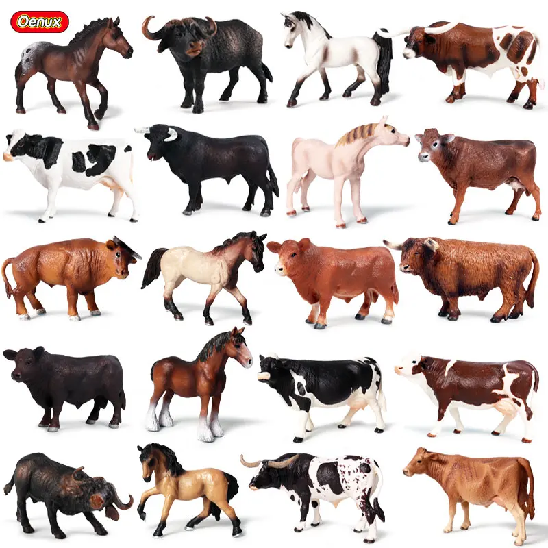 

Oenux Classic Farm Animals Action Figures Poultry Big Cattle Bull OX Milk Cow Horse Figurine Pvc Cute Model Educational Kids Toy