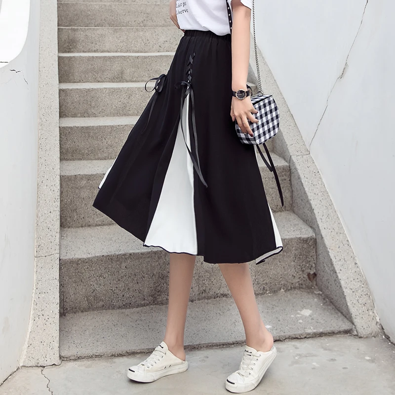 Fashion Lace Up Skirt Womens Summer Chiffon Skirts Black White Patchwork Gothic Midi Streetwear Faldas Largas Mujer Etek
Fashion Lace Up Skirt Womens Summer Chiffon Skirts Black White Patchwork Gothic Midi Streetwear Faldas Largas Mujer Etek