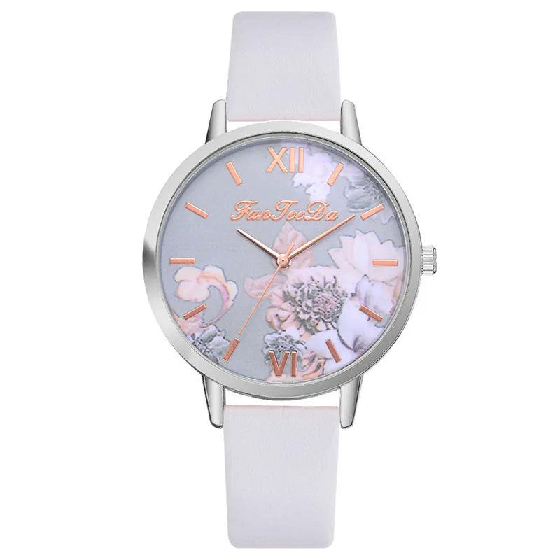 Фото Новая мода фирменные часы для женщин кварцевые с цветочным принтом кожаный