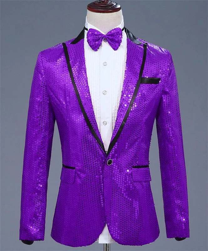 Elegant Purple Sequined Men's Suit Jacket for the Show Coat Long Sleeve Peaked Collar Men Blazer for Party Groom
Elegant Purple Sequined Men's Suit Jacket for the Show Coat Long Sleeve Peaked Collar Men Blazer for Party Groom