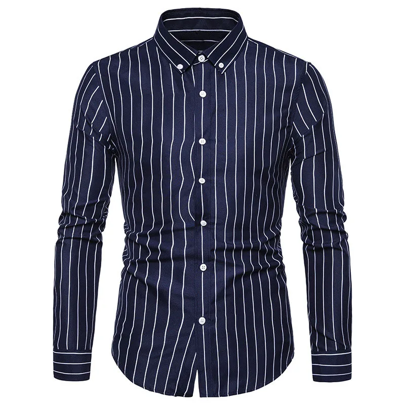 Newly Men Striped Shirts Long Sleeves Slim Fit Thin Casual Tops for Spring m99