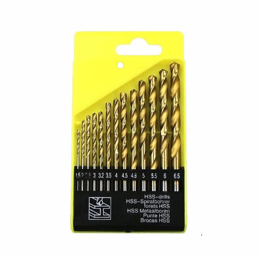 13pcs 1.5-6.5mm Titanium Coated Twist Drill Bits High Speed Steel Woodworking Tools Set Drilling Tools
13pcs 1.5-6.5mm Titanium Coated Twist Drill Bits High Speed Steel Woodworking Tools Set Drilling Tools