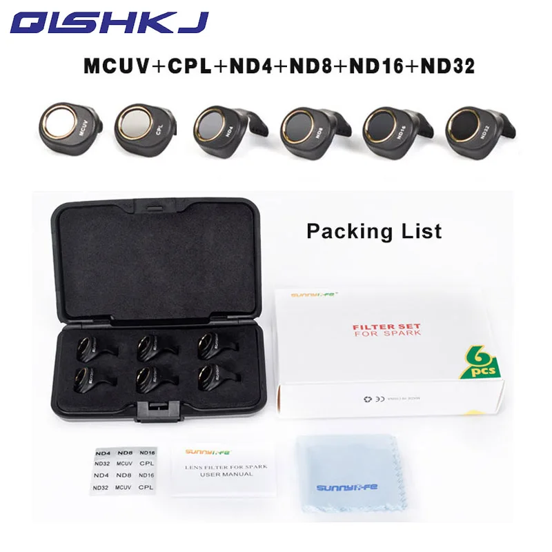 DJI Spark Filters Set 6Pcs ND4/8/16/32 CPL Circular Polarizer MCUV UV Camera Lens Filter Kit for DJI SPARK Drone Accessories
DJI Spark Filters Set 6Pcs ND4/8/16/32 CPL Circular Polarizer MCUV UV Camera Lens Filter Kit for DJI SPARK Drone Accessories