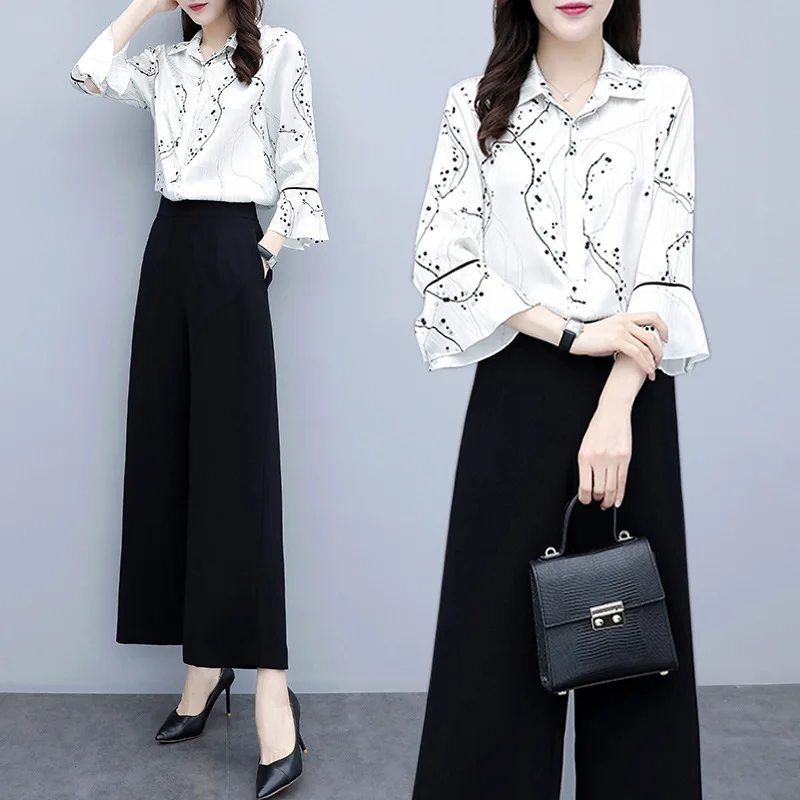 2019 Summer Fashion Elegant Two Piece Set Women Casual Flare Sleeve Chiffon Shirt And High Waist Wide Leg Pants Suits Set W1011
2019 Summer Fashion Elegant Two Piece Set Women Casual Flare Sleeve Chiffon Shirt And High Waist Wide Leg Pants Suits Set W1011