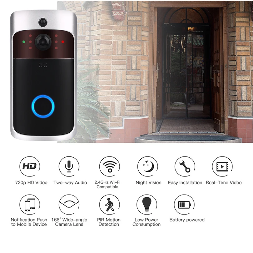 Умный WiFi видео дверной звонок камера визуальный домофон с чимом ночного видения