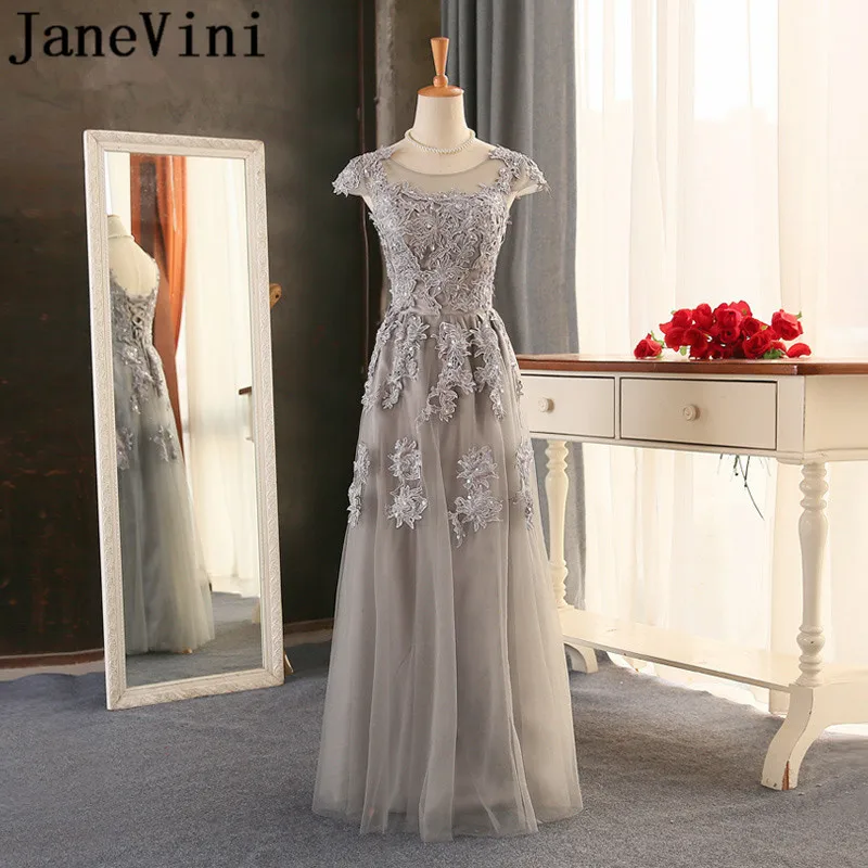 JaneVini Gray Lace Appliqued Ladies Dresses For Wedding Party 2018 Tulle Long Beaded Sequin Bridesmaid Dresses Girl Women A Line
JaneVini Gray Lace Appliqued Ladies Dresses For Wedding Party 2018 Tulle Long Beaded Sequin Bridesmaid Dresses Girl Women A Line