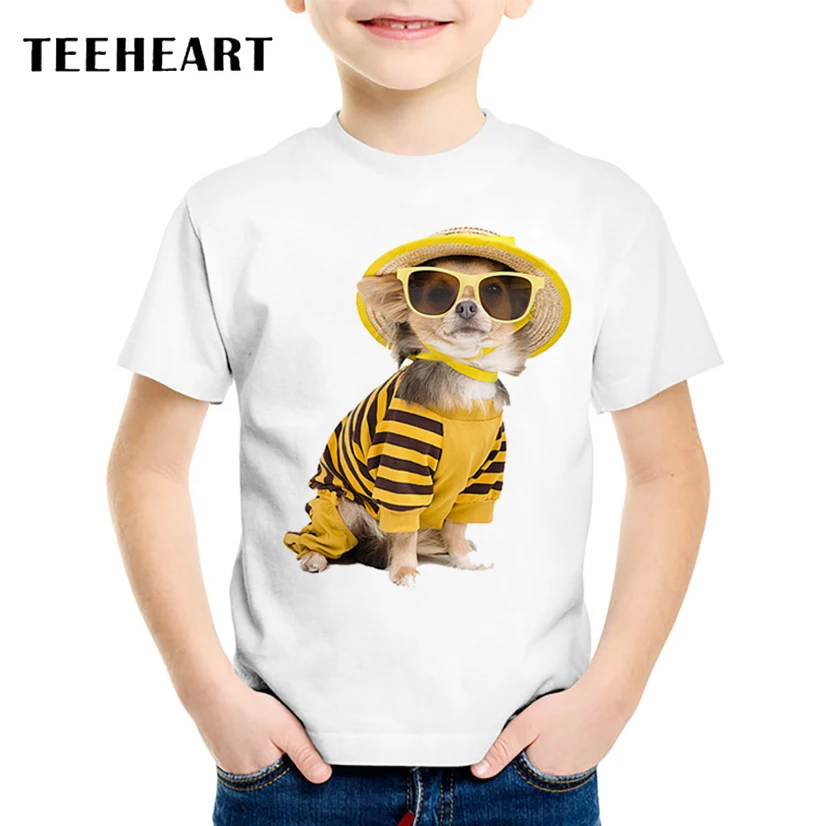Летняя футболка для мальчиков и девочек с принтом TEEHEART Hat Sunglasses собачий принт
