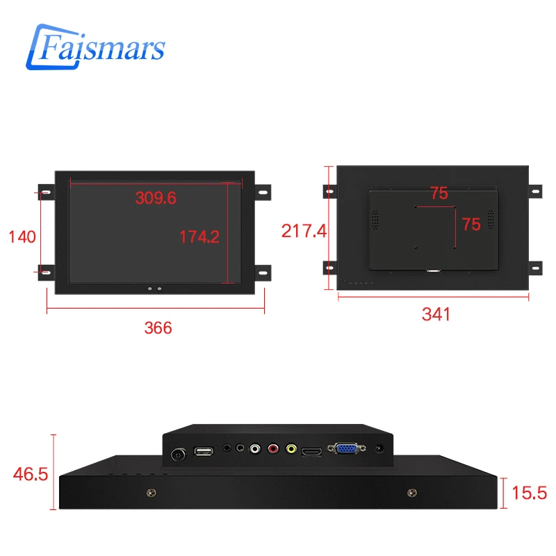 

M140H-EF/ Faismars 14 inch embedded frame industrial metal shell lcd monitor 14 inch 1440*900 resolution Industrial Monitor