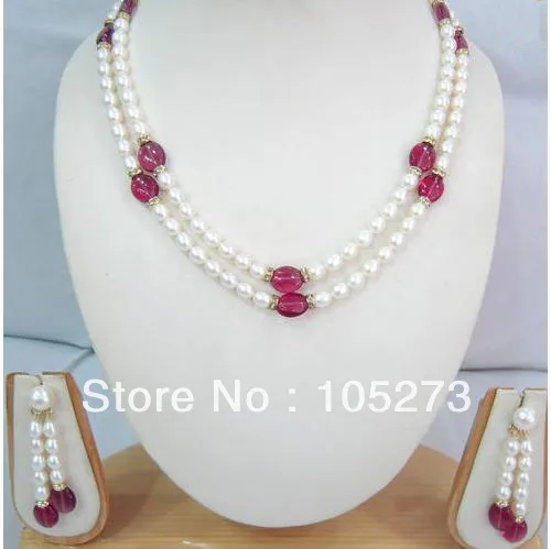 New Free Shipping Pearl Jewelry Set 18'' White Rice Freshwater Pearl Red Jade Necklace Earrings 6-10mm Top Quality Wholesale
New Free Shipping Pearl Jewelry Set 18'' White Rice Freshwater Pearl Red Jade Necklace Earrings 6-10mm Top Quality Wholesale