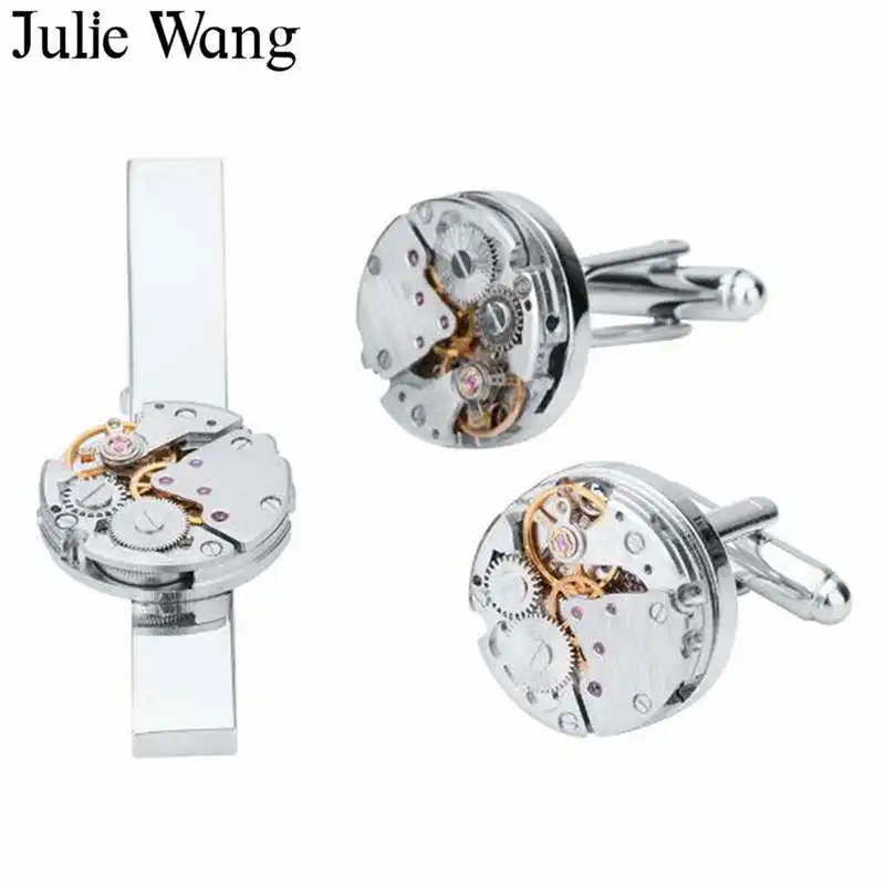 1 комплект механические наручные часы Julie Wang набор запонок и зажимов для галстука