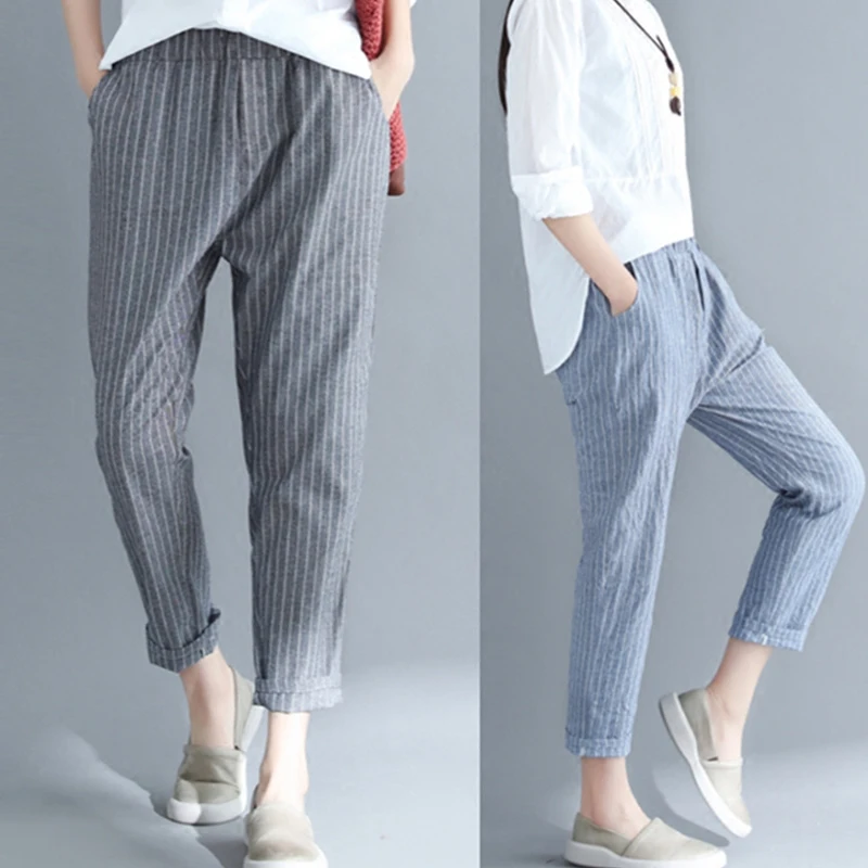 New Thin Cotton Linen Harem Pants Women Summer Autumn Plus Size Striped Pant Female Elastic Waist Ankle-Length Leggings 4XL M289
New Thin Cotton Linen Harem Pants Women Summer Autumn Plus Size Striped Pant Female Elastic Waist Ankle-Length Leggings 4XL M289