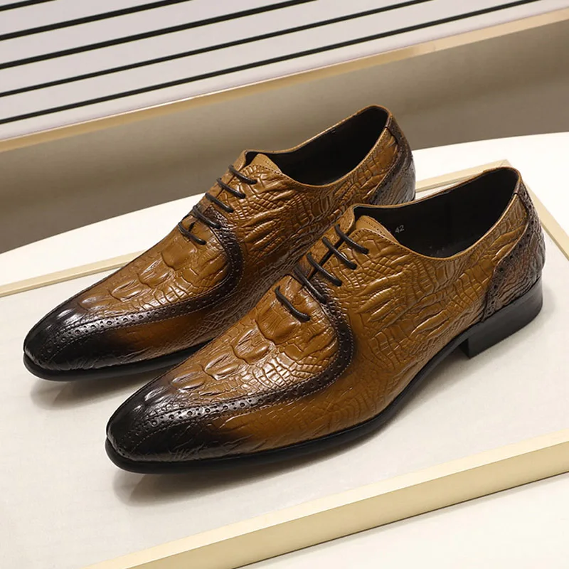 Size 39-46 Classic Men's Dress Shoes Crocodile Pattern Black Brown Genuine Leather Pointed Toe Lace Up Mens Formal Oxfords Shoes
Size 39-46 Classic Men's Dress Shoes Crocodile Pattern Black Brown Genuine Leather Pointed Toe Lace Up Mens Formal Oxfords Shoes