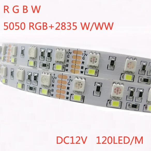 Двухрядная светодиодная лента 100 м SMD 5050 RGB + 2835 белый/теплый белый 120 светодиодов/м
