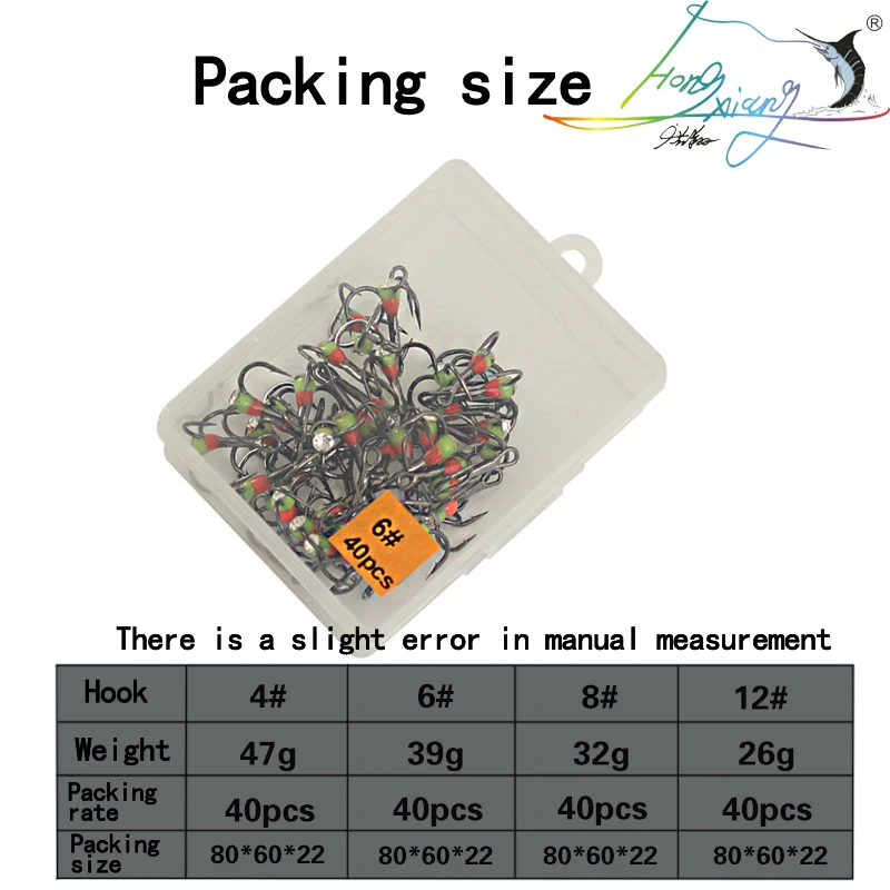 40pcs High Carbon Steel Treble Fishing Hooks 4#6#8#12#Rainbow ICE Fishing Hooks With Box
40pcs High Carbon Steel Treble Fishing Hooks 4#6#8#12#Rainbow ICE Fishing Hooks With Box