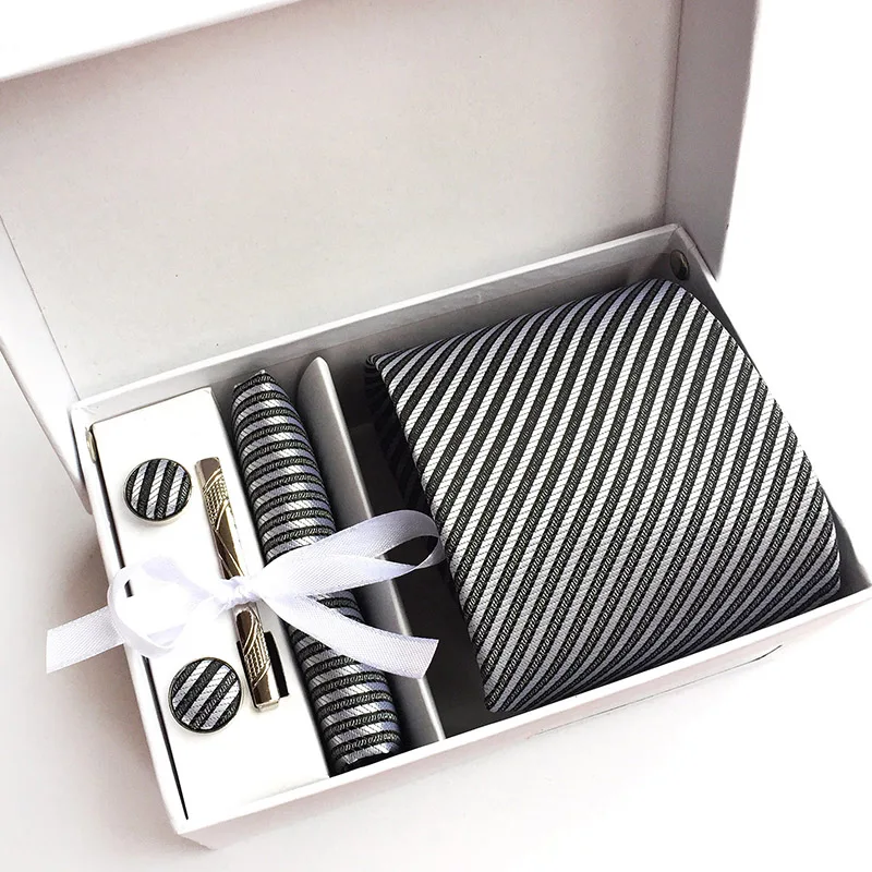 Formal Business Work Tie Set Gray Necktie Square Hanky Cufflinks Gifts for Men Wedding Party Suit Neck Ties Gravatas with Box
Formal Business Work Tie Set Gray Necktie Square Hanky Cufflinks Gifts for Men Wedding Party Suit Neck Ties Gravatas with Box
