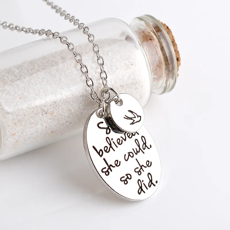 2018 New Fashion Jewelry lettering She believed she could so she did beautiful words pendants necklace for best Christmas gift
2018 New Fashion Jewelry lettering She believed she could so she did beautiful words pendants necklace for best Christmas gift