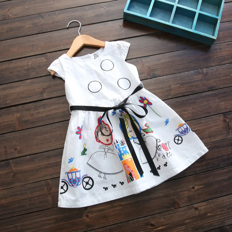 Summer Girls Dress 2020 New Cute Cartoon Pattern Kids Dresses for Girl 2 3 4 5 6 7 Year Children White Princess Party Clothing | Детская