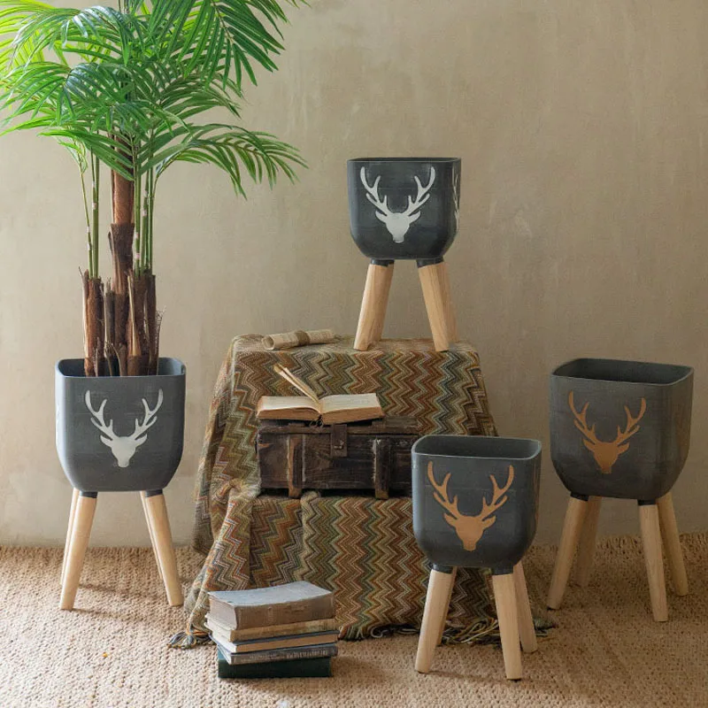 Resin Deer Pattern Flower Pots Planters Home Decoration Accessories Fairy Garden Decor Succulent Bonsai Pot With Wooden Tripod
Resin Deer Pattern Flower Pots Planters Home Decoration Accessories Fairy Garden Decor Succulent Bonsai Pot With Wooden Tripod