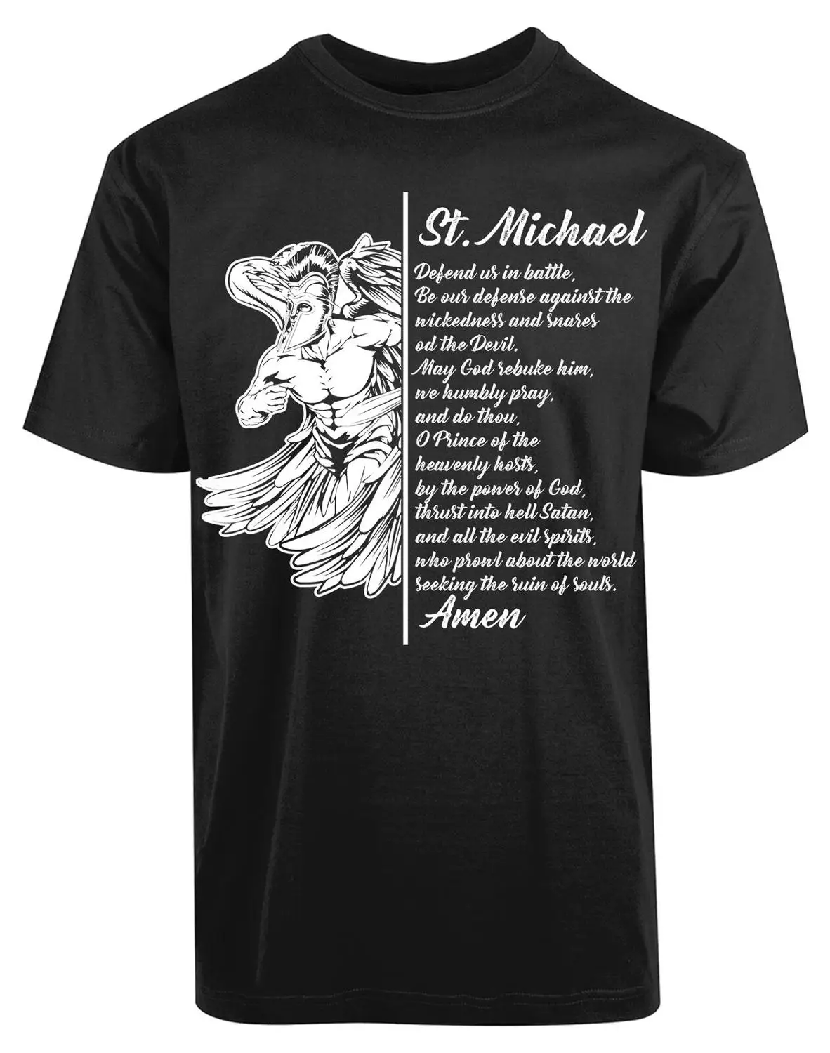 

St. Michael Archangel T-Shirt Prayer Christian Pray Amen Warrior In Armor New 2019 Summer Hot Fashion Brand Concert T Shirts