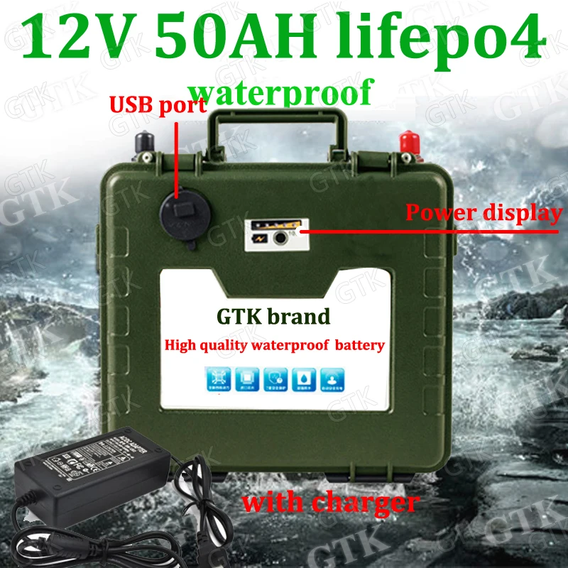 Lifepo4 водонепроницаемый портативный 12 8 V 12V 50Ah lifepo4 батарея с USB портом для Go Cart