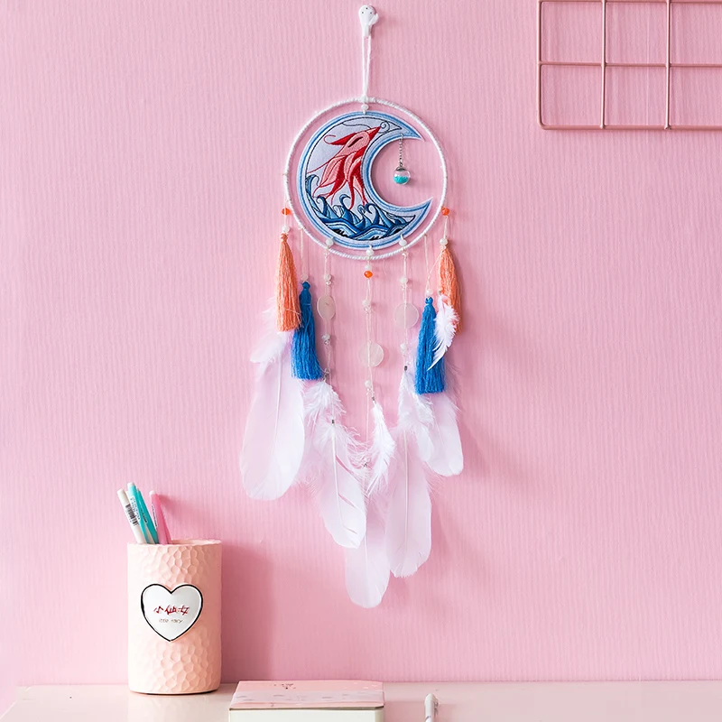 Girl Heart Catching Dream Network DIY Hanging Top Decoration Creative Hand-hanging Feather Wind Bell Room Classmate Gift | Дом и сад