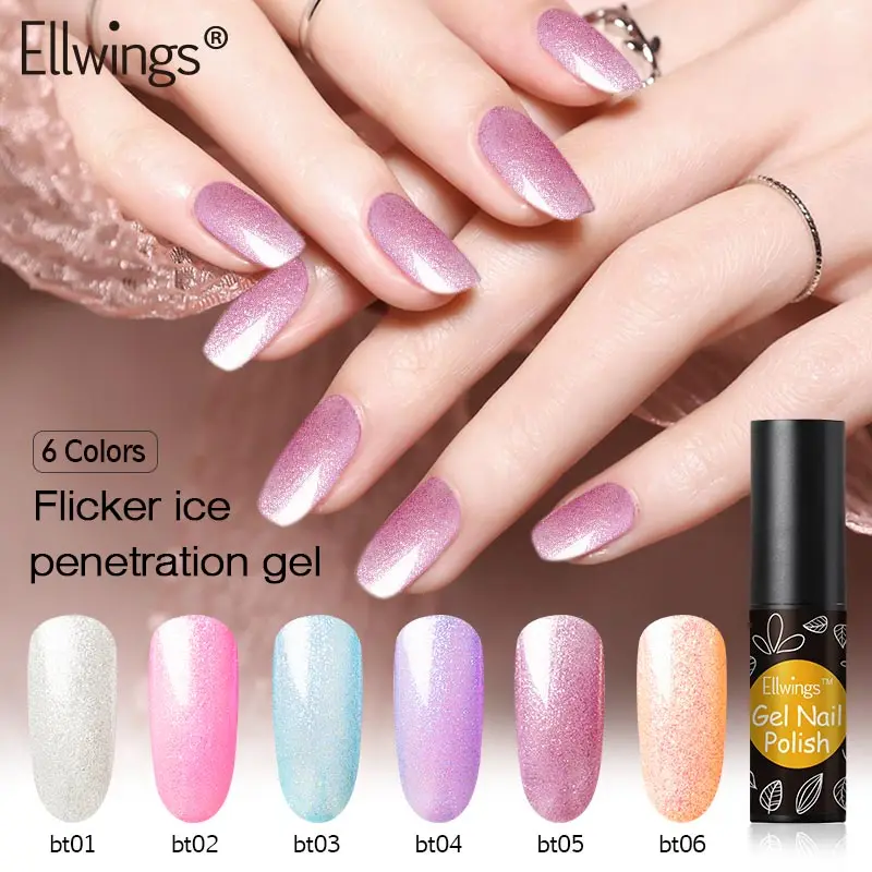 Ellwings 6 цветов мерцания Ice проникновения гель с блестками Цвета Gel Шинни Лаки для
