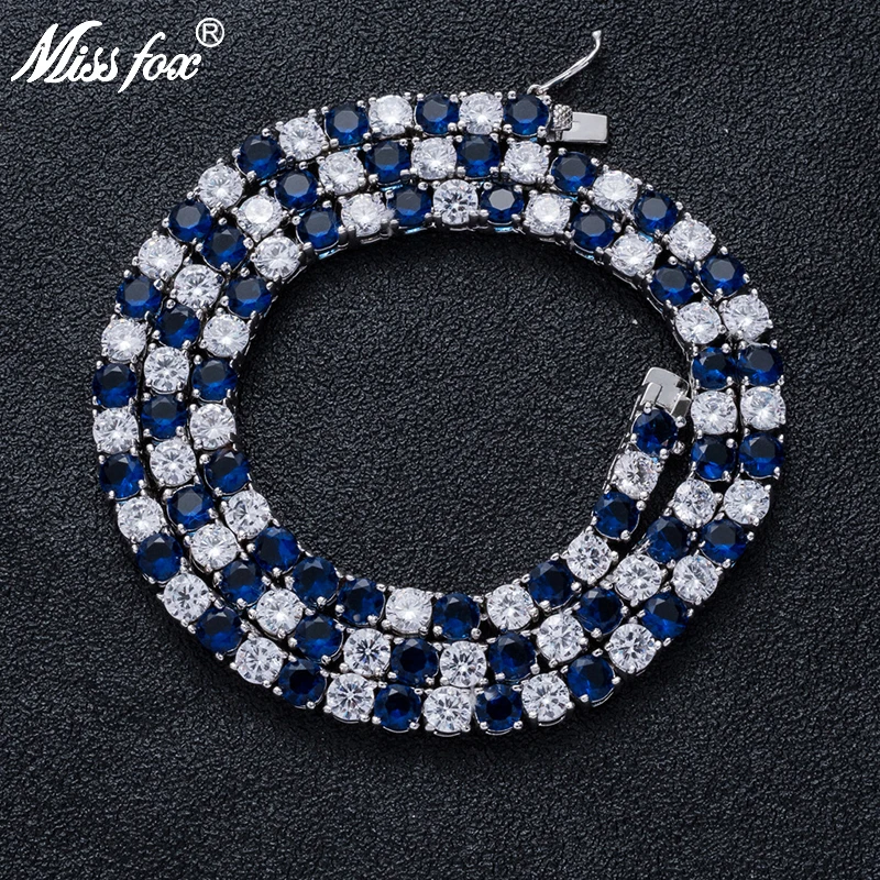

MISSFOX сине-белое колье с цепочкой для тенниса, мужское ожерелье с большим бриллиантом, серебряный цвет, мужские аксессуары хипстерские, 2019
